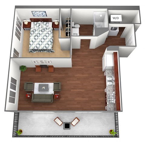 Floor plan for 1 bed, 1 bath, 662 sqft